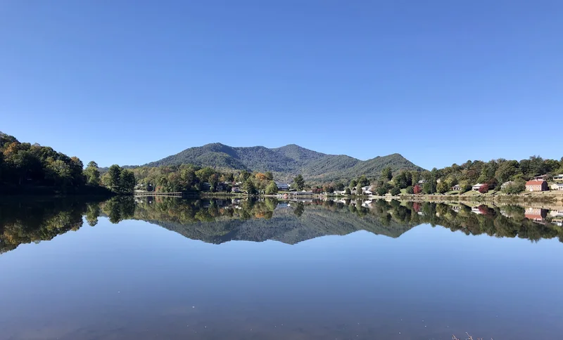 Lake Junaluska and its mountain shoreline near Maggie Valley